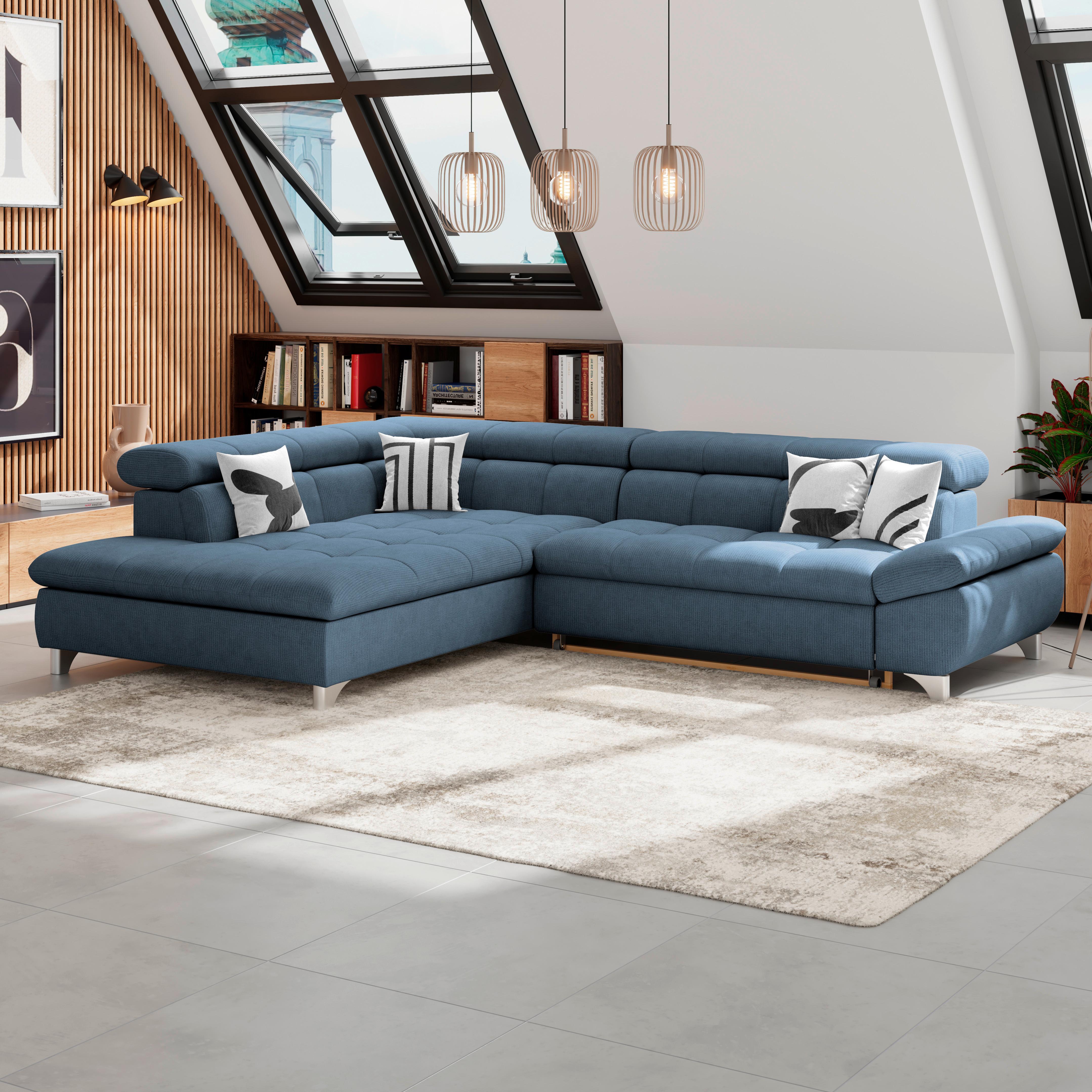Ecksofa Gemini Blau, B: 234cm - Chromfarben/Dunkelblau, KONVENTIONELL, Textil (234/312cm)