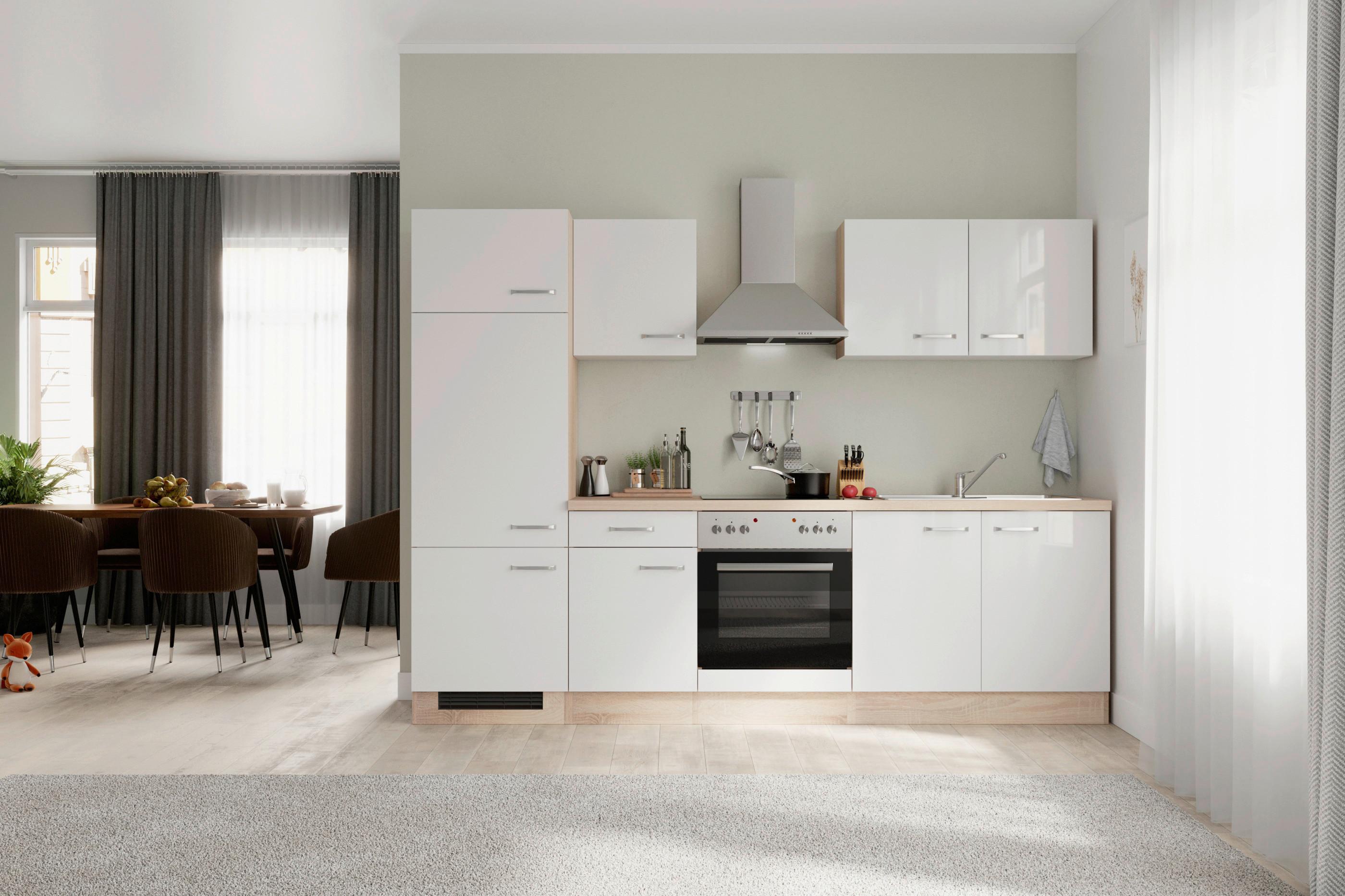 Küchenblock Valero Sonoma Eiche/Weiß B: 270 cm - Weiß Hochglanz/Sonoma Eiche, MODERN, Holzwerkstoff (270cm) - FlexWell