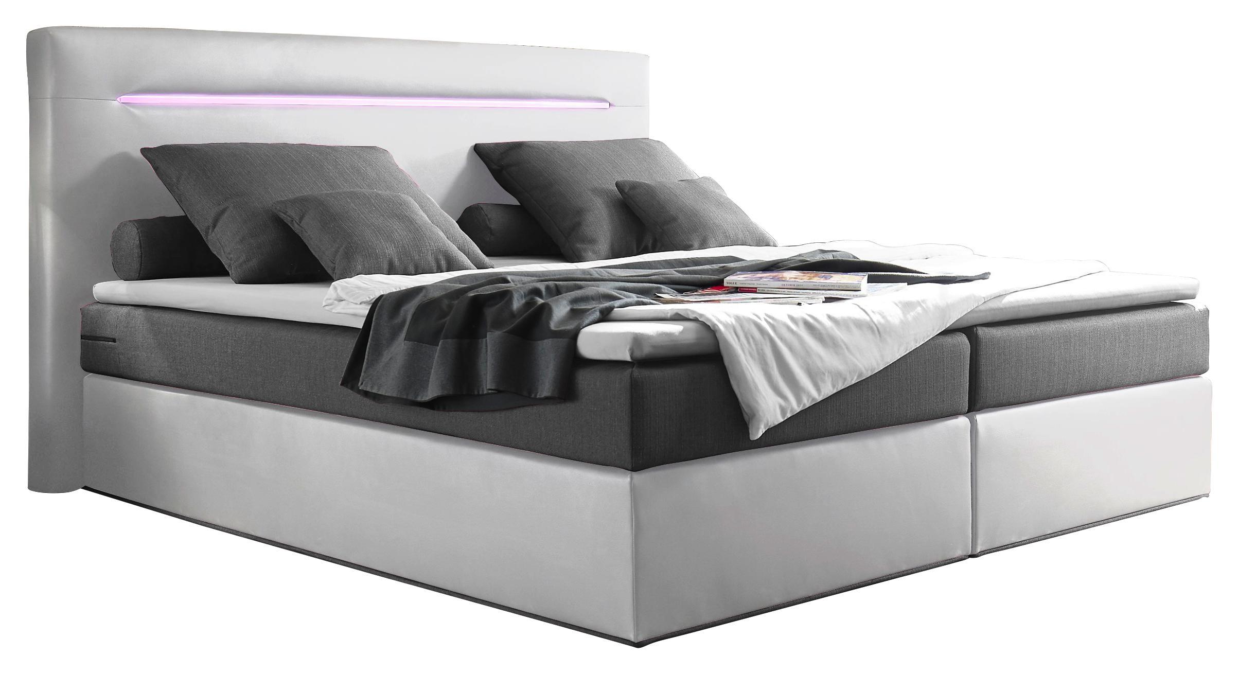 Boxspringbett Cardiff 1 ca. 180x200 cm - Silberfarben/Weiß, Trend, Holzwerkstoff/Textil (180/200cm) - Carryhome