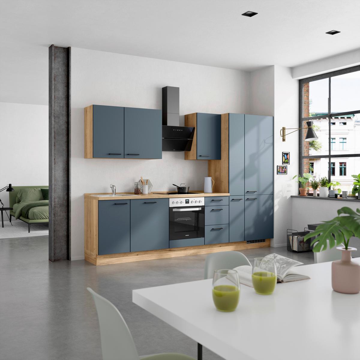 Küchenleerblock Easytouch High-Line, H7 Rechts - Blau/Eichefarben, MODERN, Holzwerkstoff (300cm) - Nobilia