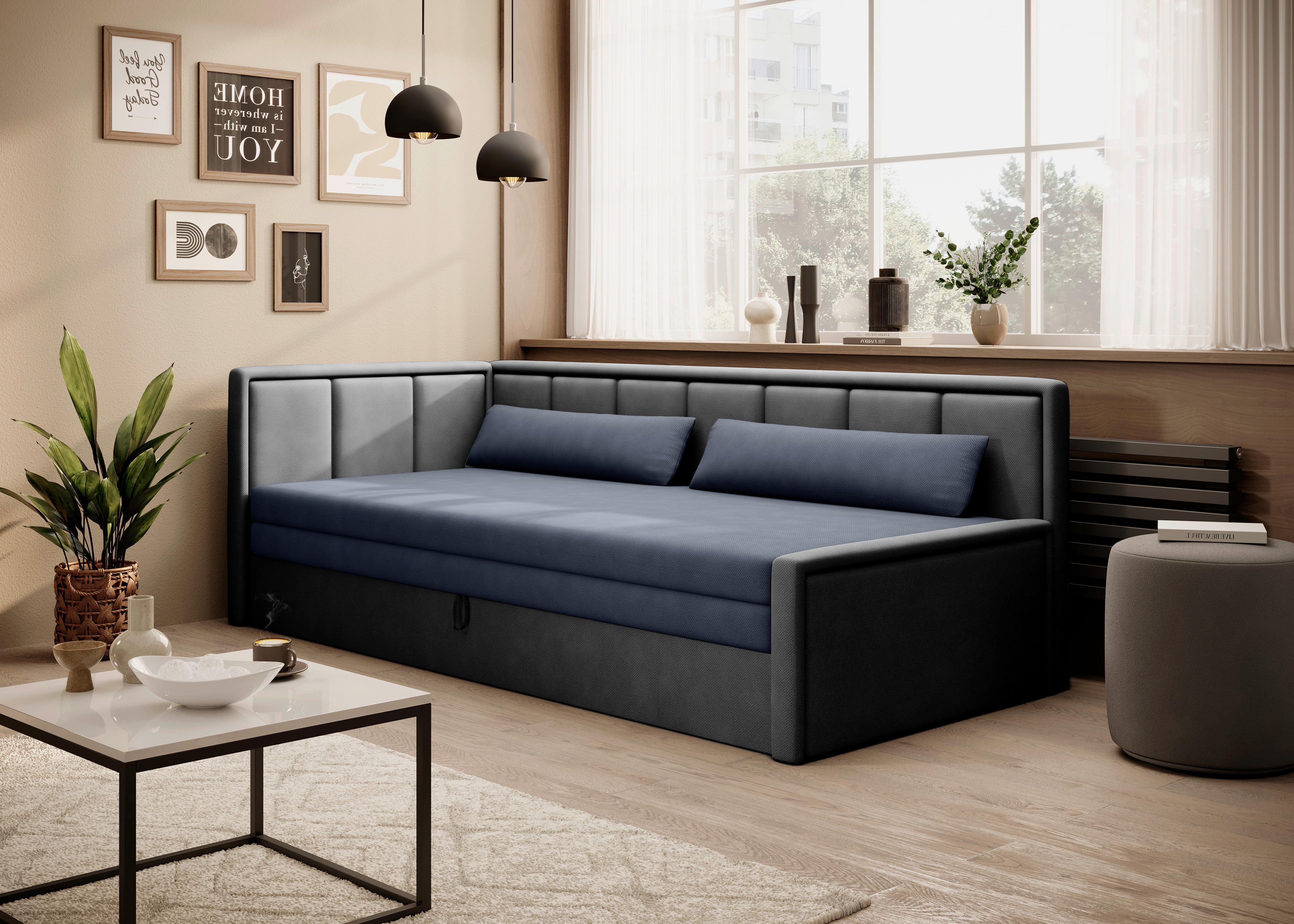 Récamiere Fulgeo Links Anthrazit,dunkelblau,b: 214 cm - Blau/Anthrazit, Design, Textil (82/77/214cm) - MID.YOU