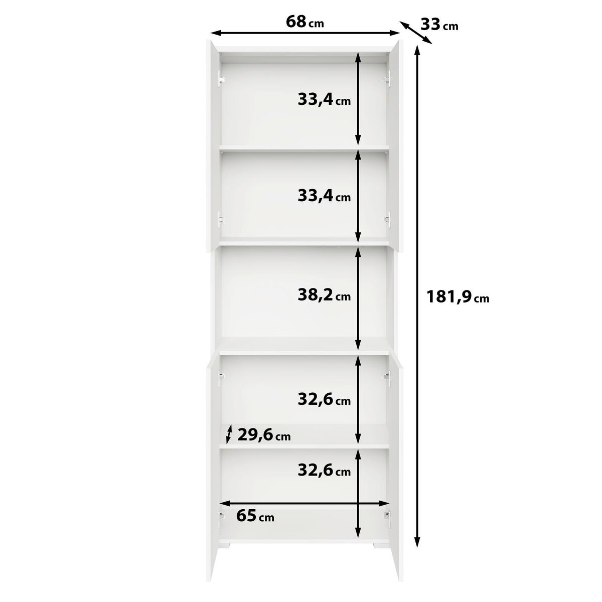 Aktenschrank Vera Weiß/Weiß Hg B: 68cm - Weiß Hochglanz/Weiß, Design, Holzwerkstoff (68/181,9/33cm) - Livetastic