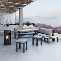 Terasová záhradní souprava MELINA - světle šedá/tmavě šedá, Moderní, kov/dřevo (272/79/84cm) - Bessagi Garden