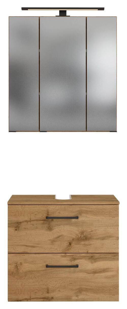 Badmöbel-Set 2-Tlg. inkl. LED Manchester B: 60cm Eichefarben - Eichefarben, MODERN, Holzwerkstoff (60cm) - Held