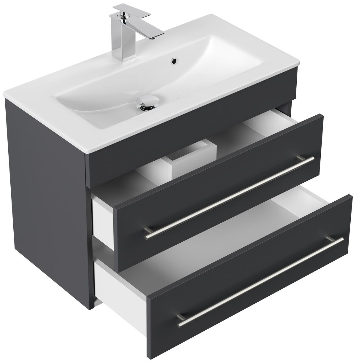 Waschtischkombi Portus Graphitfarben B: 70,4cm - Graphitfarben/Weiß, MODERN, Keramik/Holzwerkstoff (70,4cm) - MID.YOU