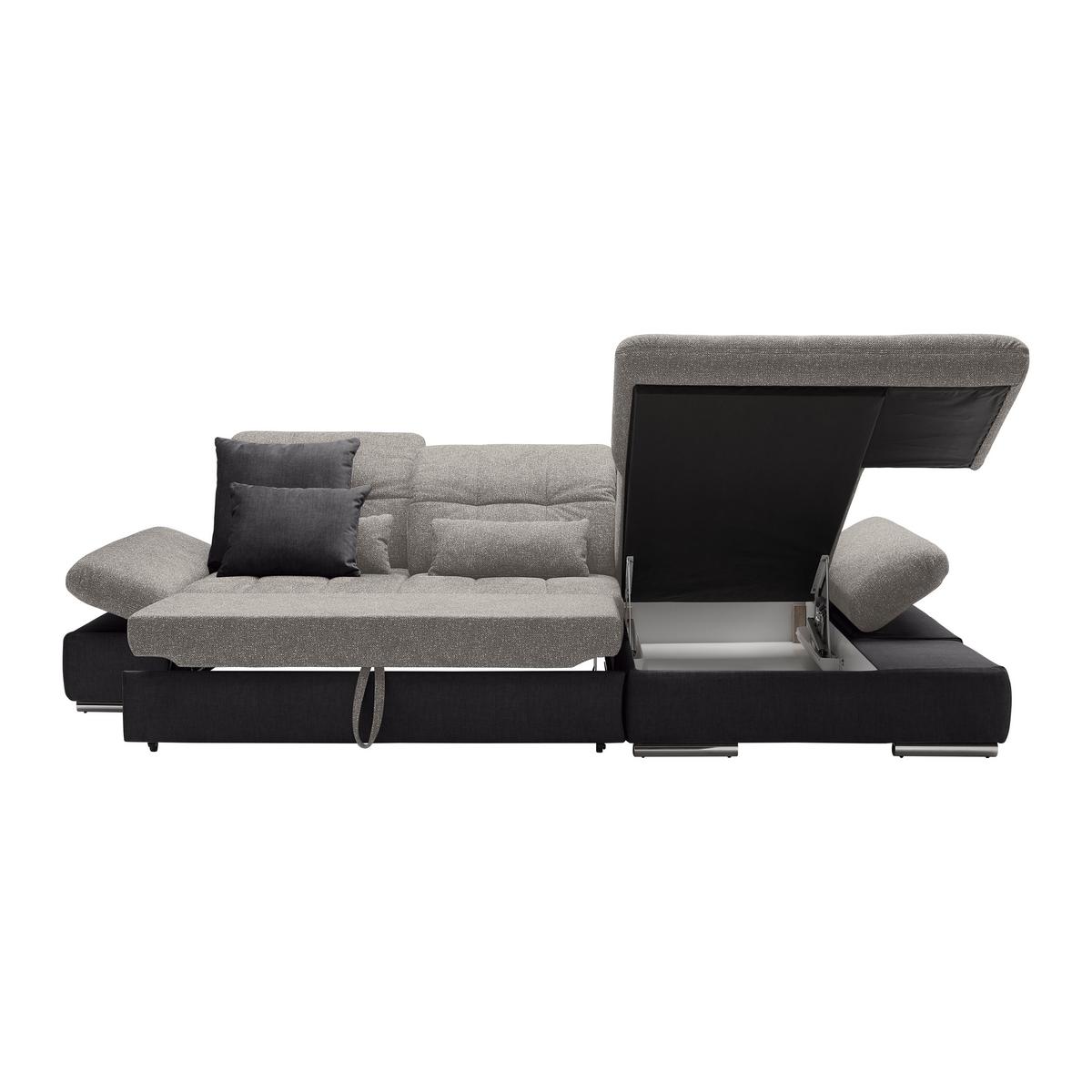 Rohová sedačka SANFINO, pravá, tmavosivá / strieborná - chrómová/strieborná, Konventionell, kov/drevo (305/79-96/199cm) - Premium Living