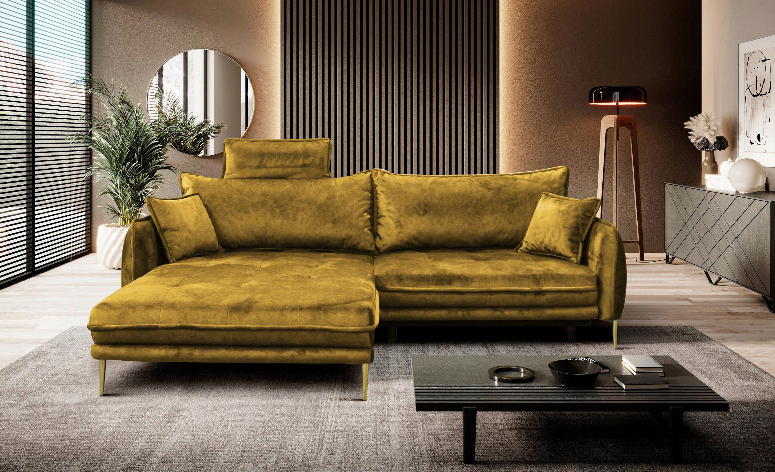 Ecksofa Whisper Senfgelb S: 196x264 cm - Goldfarben/Senfgelb, Design, Textil (196/264cm) - MID.YOU