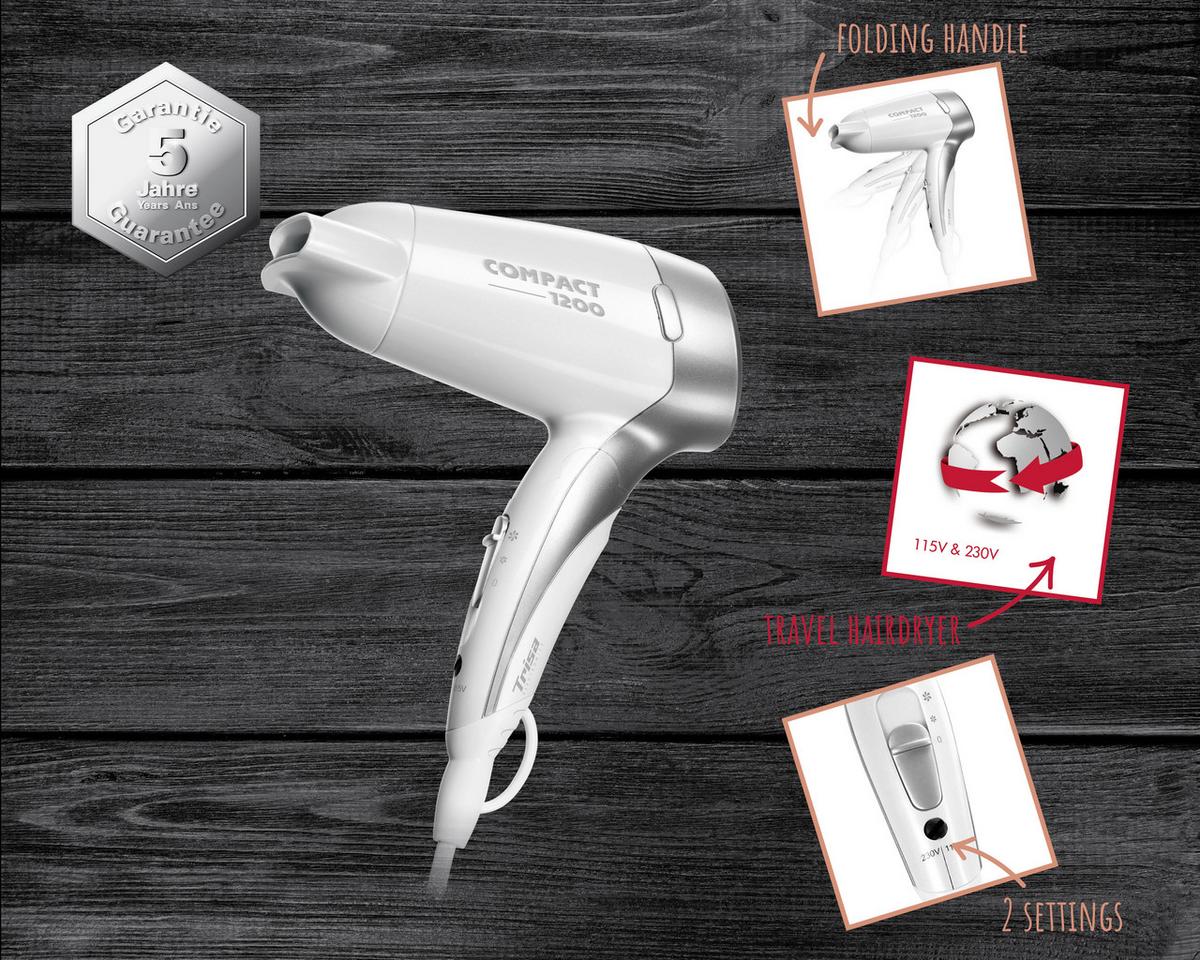 Haartrockner Compact 1200 W Stylingdüse Föhn - Silberfarben/Weiß, MODERN, Kunststoff (18/11/7cm)