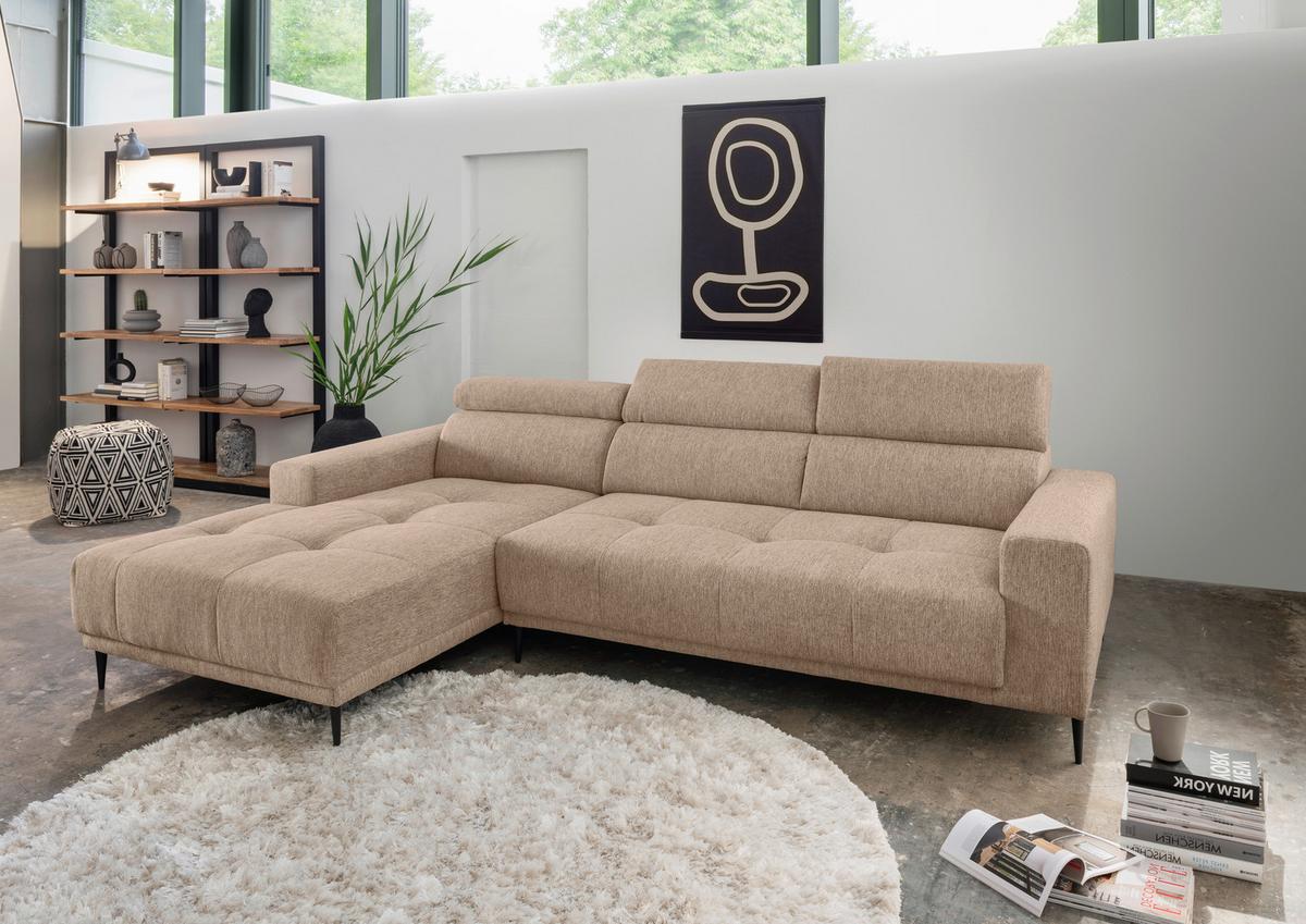 Ecksoga Intera Hellbraun S: 188x276 Cm - Hellbraun/Schwarz, KONVENTIONELL, Textil (188/276cm) - Livetastic