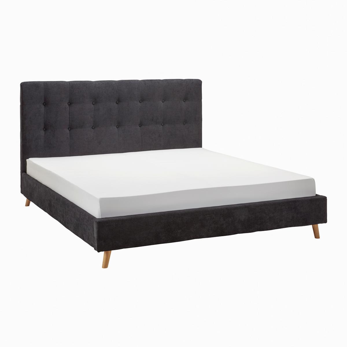 Čalúnená posteľ RONJA čiera - čierna/prírodná farba, Modern, kov/drevo (180/200cm) - Bessagi Home