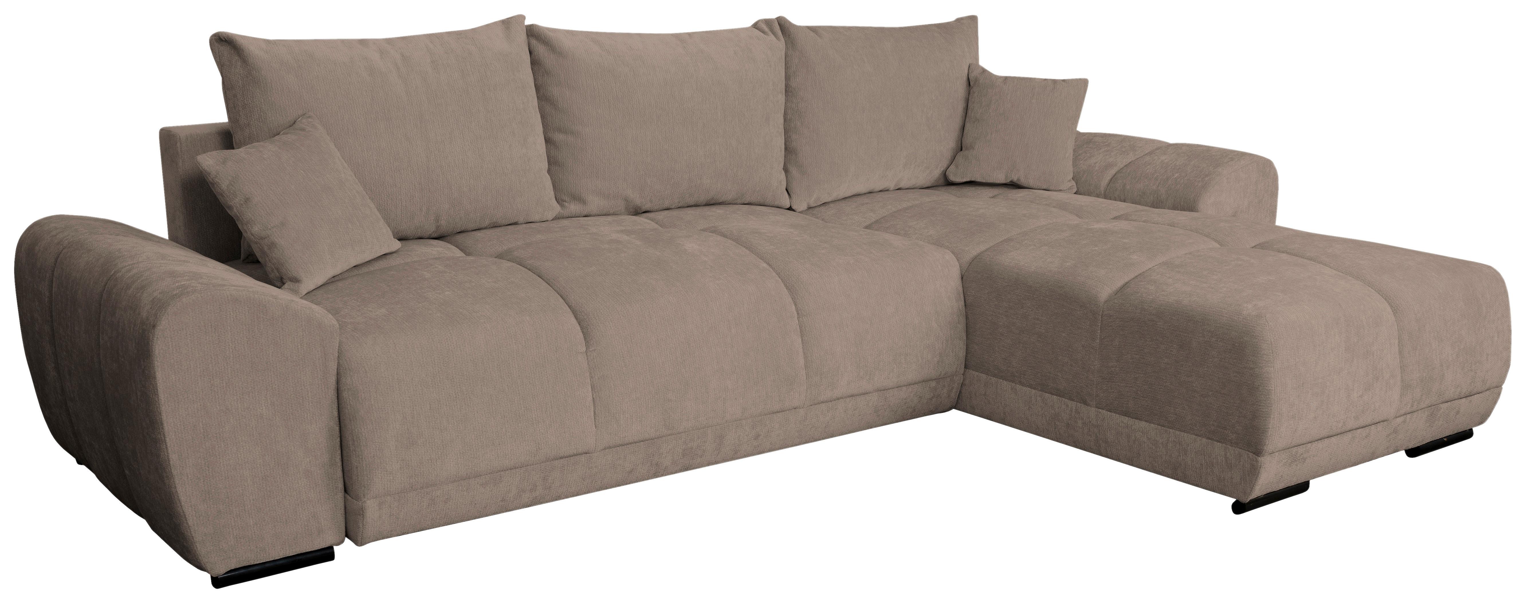 Rohová sedačka BONN, oboustranná, šedohnědá žinylka - černá/šedohnědá, Moderní, textil/plast (296/182cm)