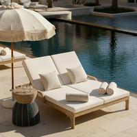 ZÁHRADNÉ LEŽADLO ELJA - farba akácie/sivá, Modern, drevo/textil (195/50/150cm) - Bessagi Garden