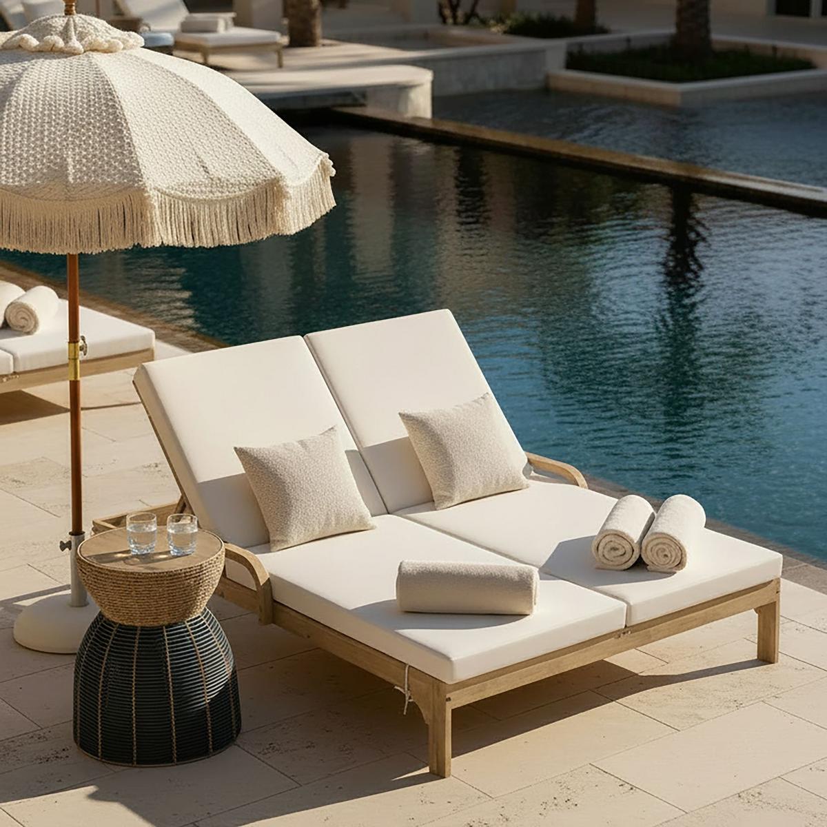 ZÁHRADNÉ LEŽADLO ELJA - farba akácie/sivá, Modern, drevo/textil (195/50/150cm) - Bessagi Garden