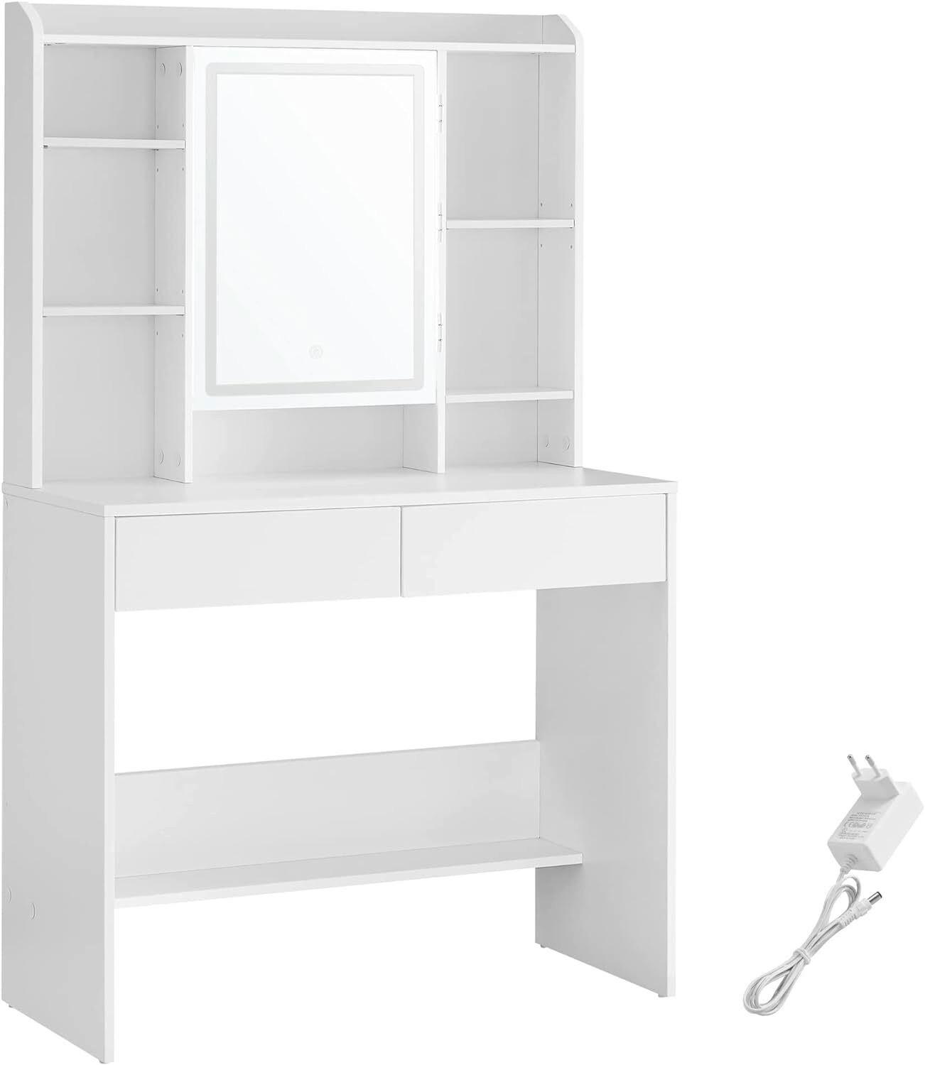 Schminktisch B: 40 cm Weiß - Weiß, Trend, Glas/Holzwerkstoff (90/40/144,7cm) - Boxxx