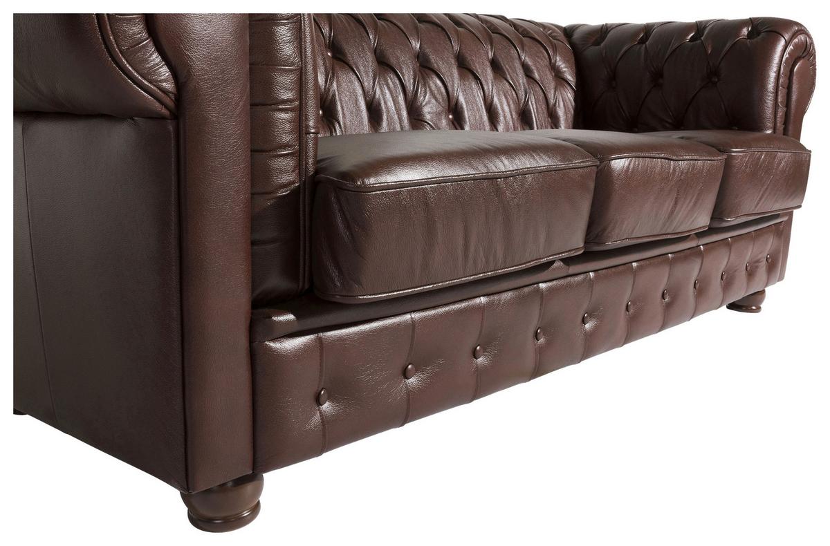 Sitzgarnitur 3-Tlg. Bridgeport Echtleder Braun - Nussbaumfarben/Braun, Design, Leder/Holz (200/76/98cm) - Max Winzer