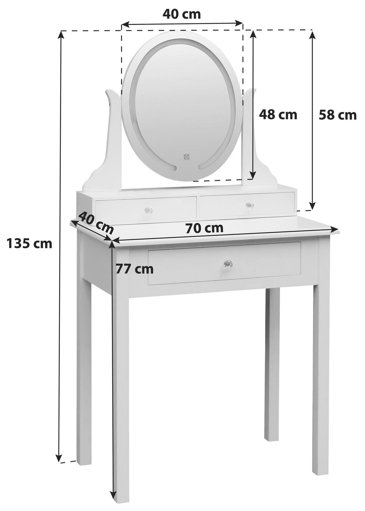 Sminkasztal Kathi - fehér, Modern, faalapú anyag/Üveg (70/77-135/40cm)