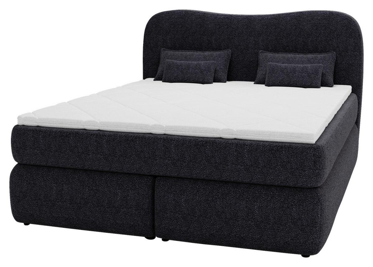 Boxspringbett mit Topper 180x200 Isla - Buchefarben/Schwarz, Basics, Holz/Holzwerkstoff (180/200cm) - Livetastic