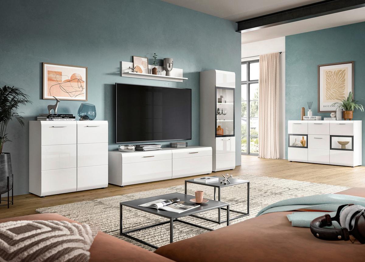 Sideboard Ice Weiß/weiß Hochglanz B: 125 Cm - Weiß Hochglanz/Schwarz, Design, Holzwerkstoff (125/81/37cm) - Livetastic