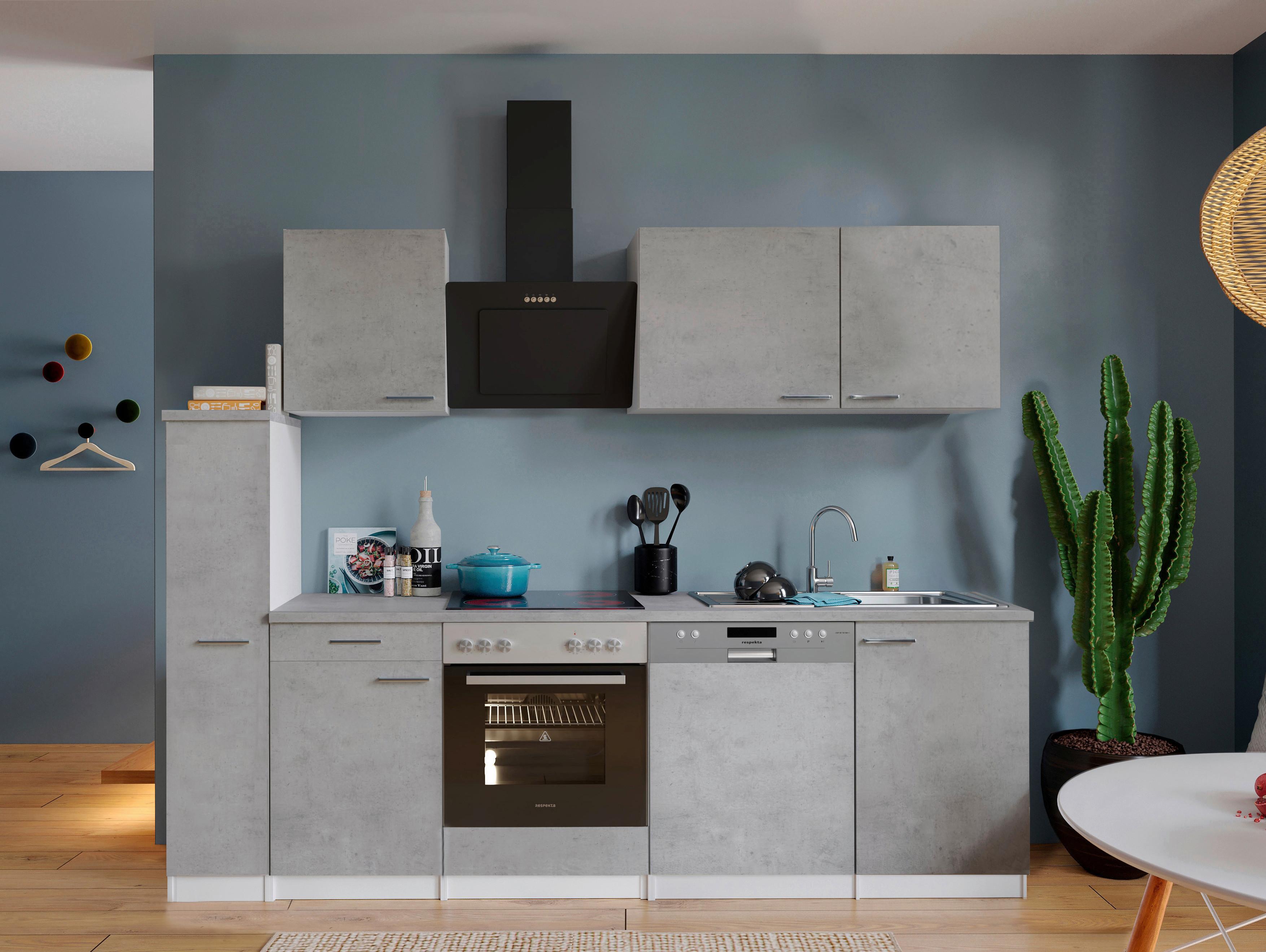 Küchenblock Malia B: 250 cm Grau, mit Geräte - Weiß/Grau, Basics, Holzwerkstoff (250cm) - Respekta