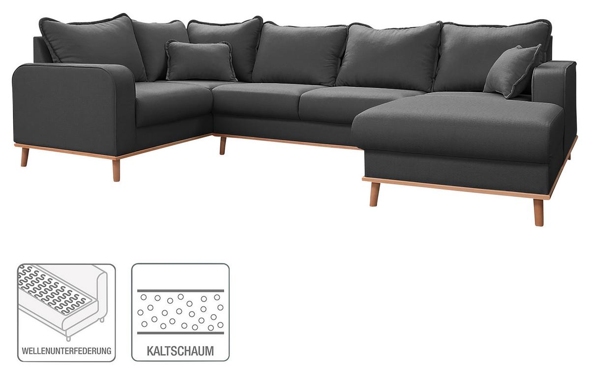 Wohnlandschaft Beata D.grau U:167x296x170 cm - Wengefarben/Dunkelgrau, Design, Textil (167/296/170cm) - Livetastic