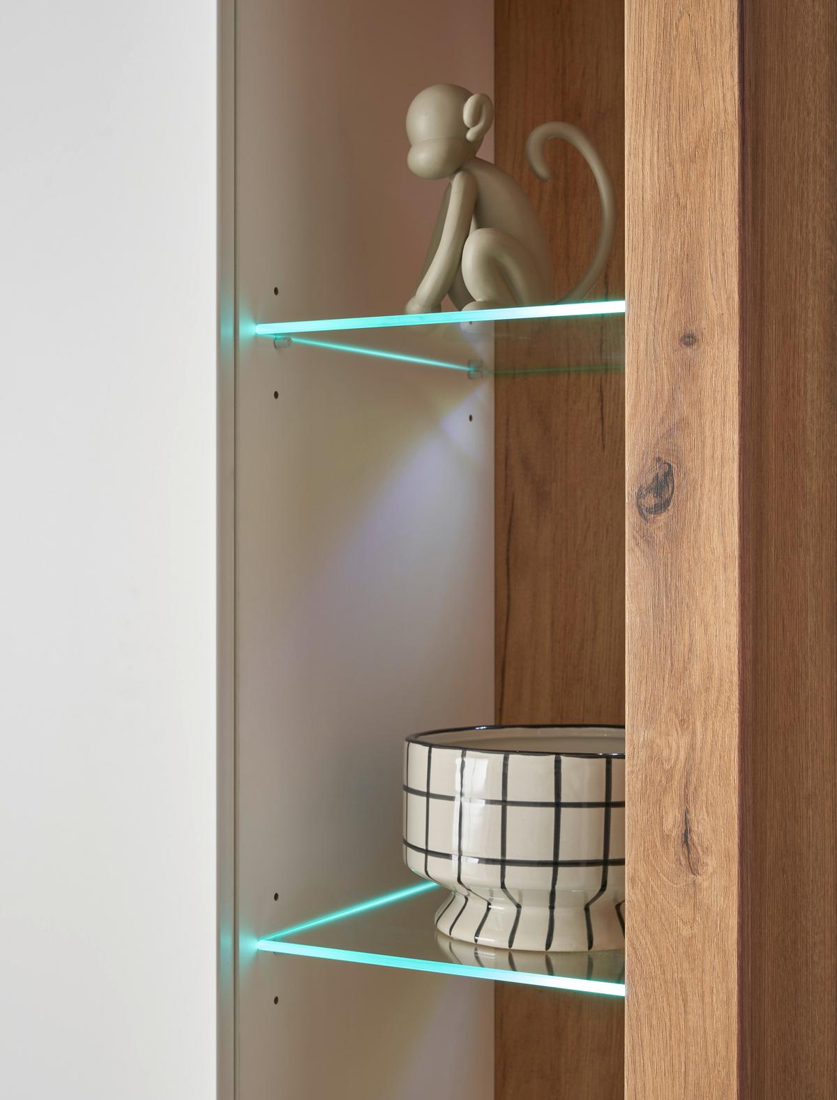 Mehrzweckschrank Brixen Weiß/Eichefarben B: 80cm - Eichefarben/Weiß, Design, Glas/Holzwerkstoff (80/195/37cm) - MID.YOU