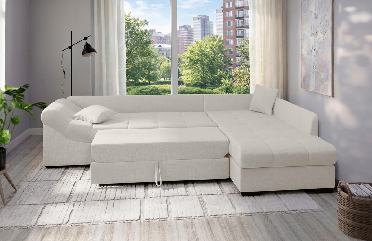 Eckschlafsofa Alvito Weiß S: 298x202 Cm - Schwarz/Weiß, MODERN, Textil (298/202cm) - MID.YOU