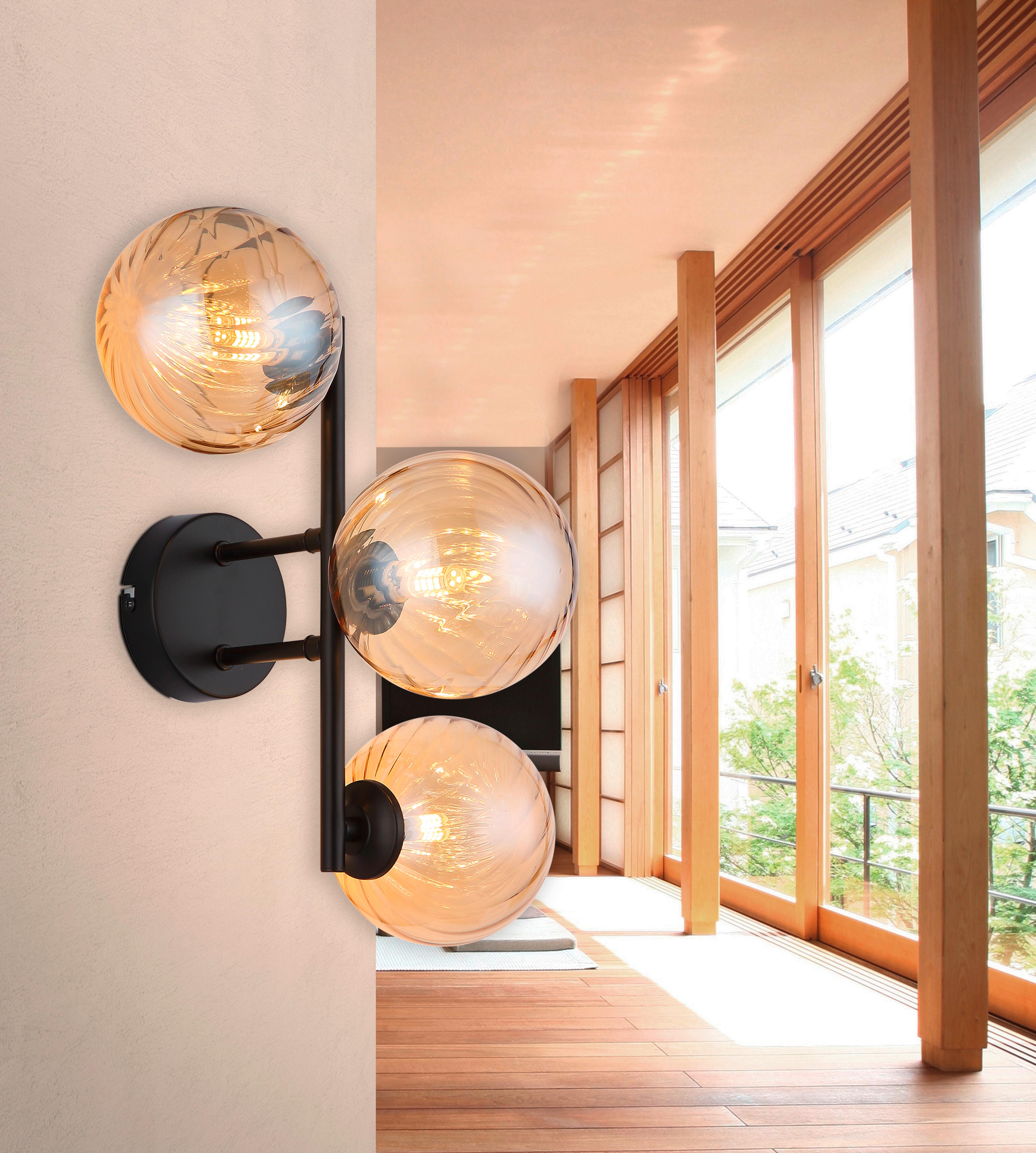 Wandleuchte 56146w Conor - Schwarzchrom/Orange, Design, Glas/Metall (36/28/25cm) - Globo