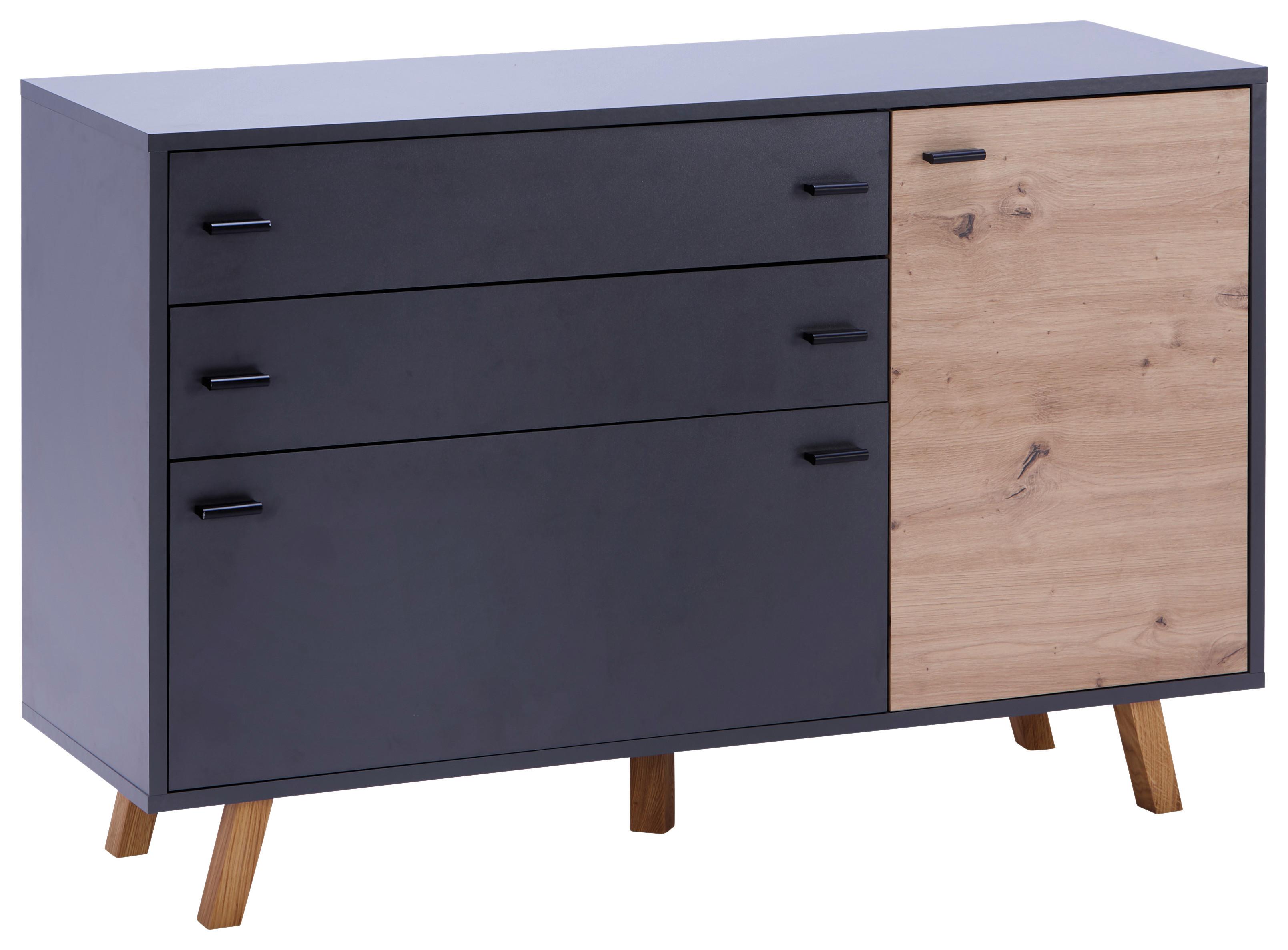 Kommode B: 126,1 cm Trend Anthrazit/ Eiche Artisan - Anthrazit/Eiche Artisan, MODERN, Holzwerkstoff (126,1/82,5/40cm)