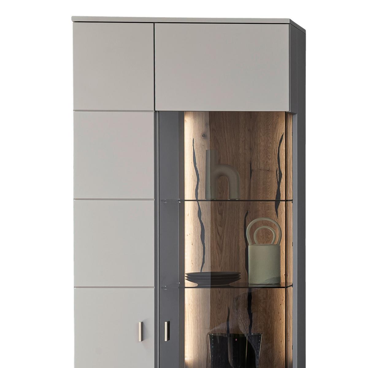 Wohnkombination teilmassiv 3--teilig. Sevilla Grau/Eiche - Eichefarben/Schwarz, Design, Glas/Holzwerkstoff (326/207/50cm) - MID.YOU