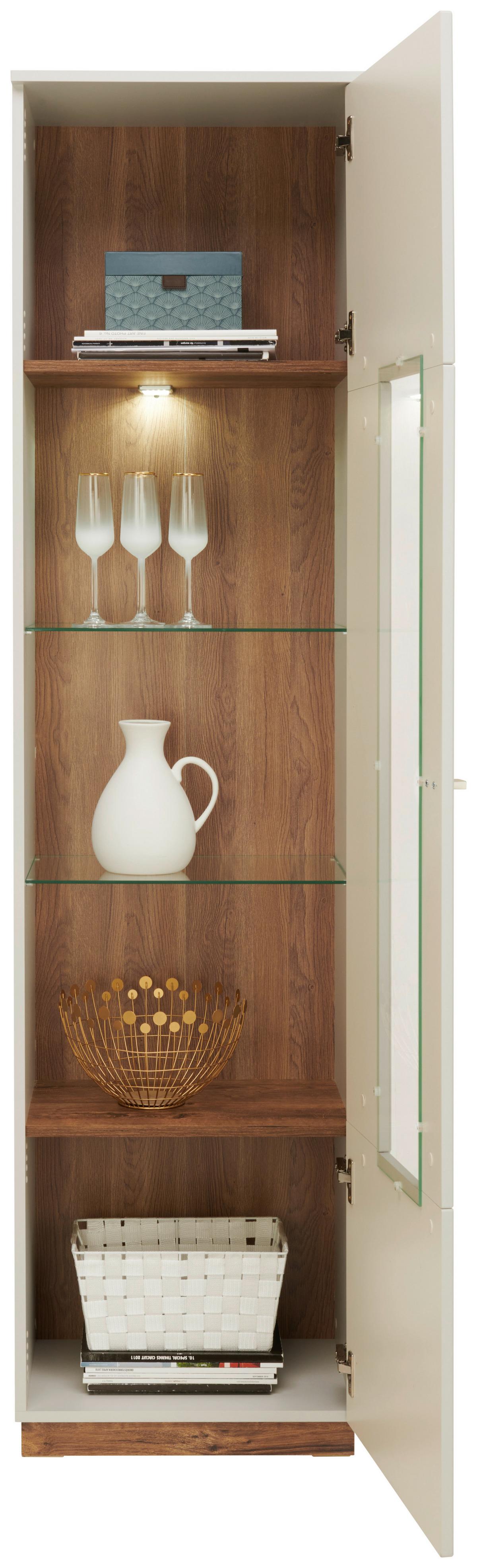 Vitrine Arian B: 50,1 cm Hellgrau/Eiche Dekor - Eichefarben/Hellgrau, MODERN, Glas/Holzwerkstoff (50,1/198,6/37,2cm)