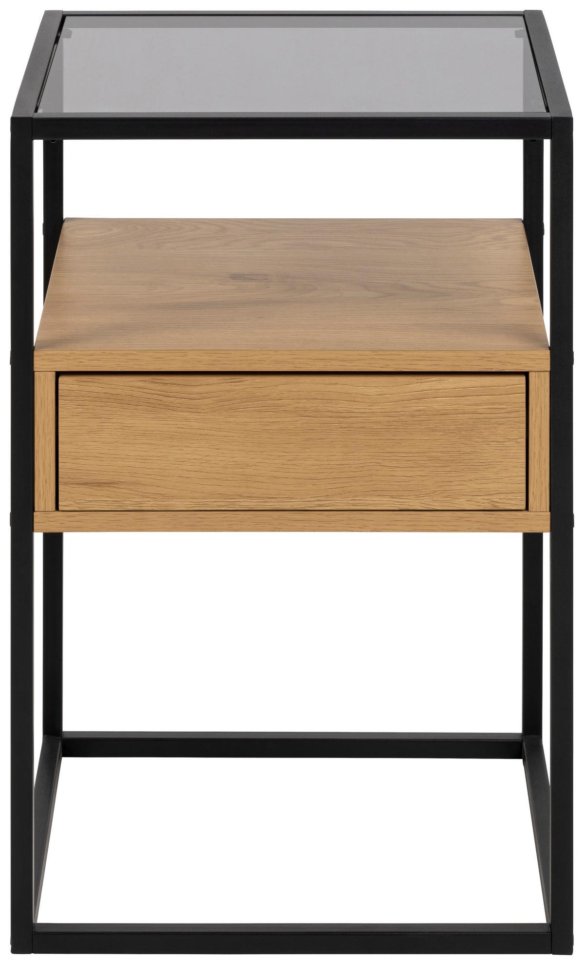 Nočný stolík RANDOLF - čierna/divoký dub, Modern, kov/kompozitné drevo (40/60/35cm) - MID.YOU
