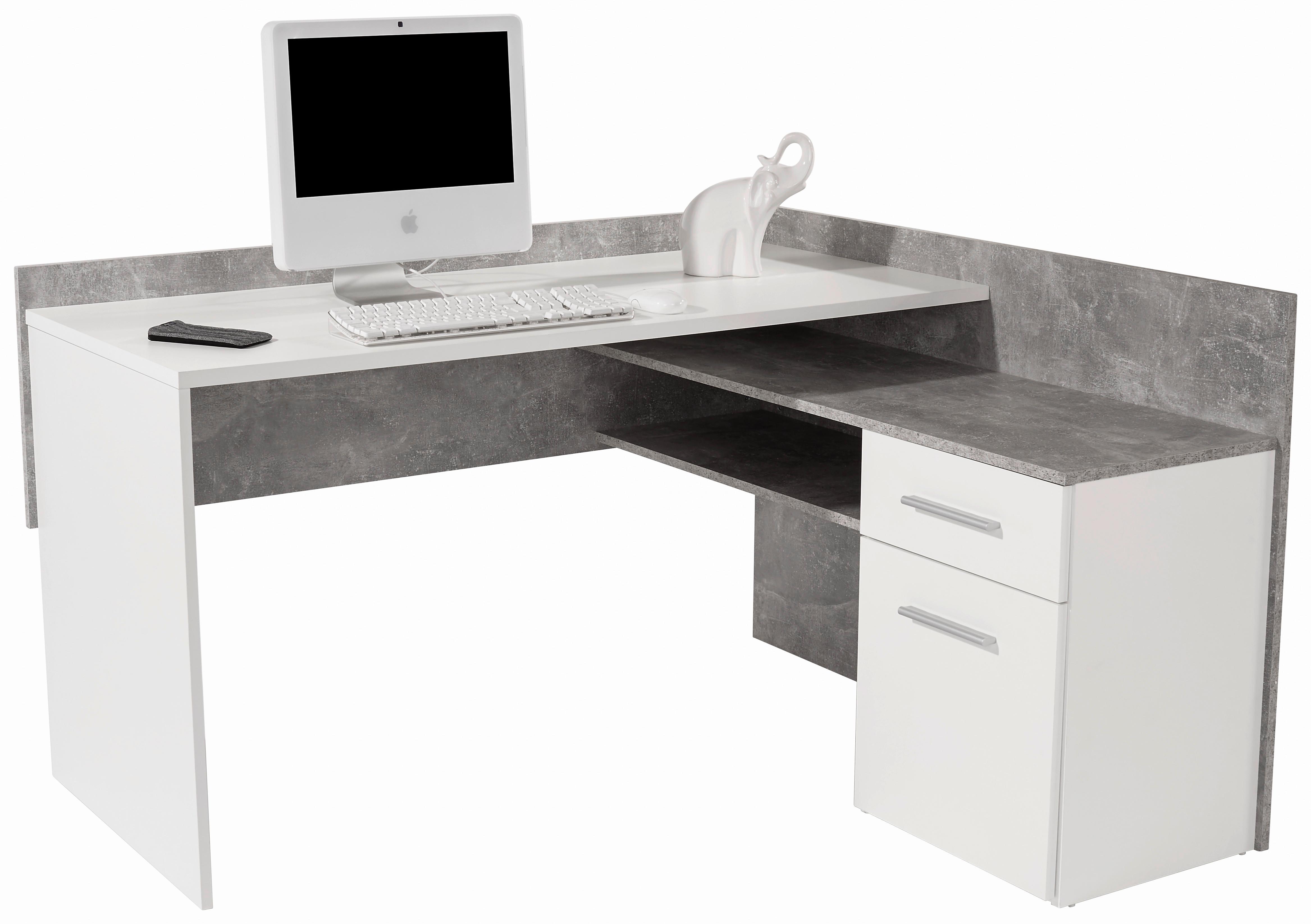 Eckschreibtisch Mit Stauraum B: 141,6 Cm Moni, Betonoptik - Dunkelgrau/Weiß, MODERN, Holzwerkstoff (141,6/80,5/124cm)
