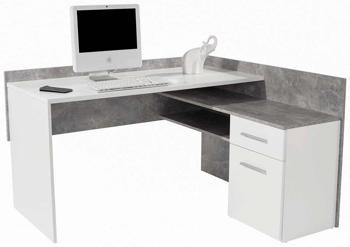 Eckschreibtisch Mit Stauraum B: 141,6 Cm Moni, Betonoptik - Dunkelgrau/Weiß, MODERN, Holzwerkstoff (141,6/80,5/124cm)