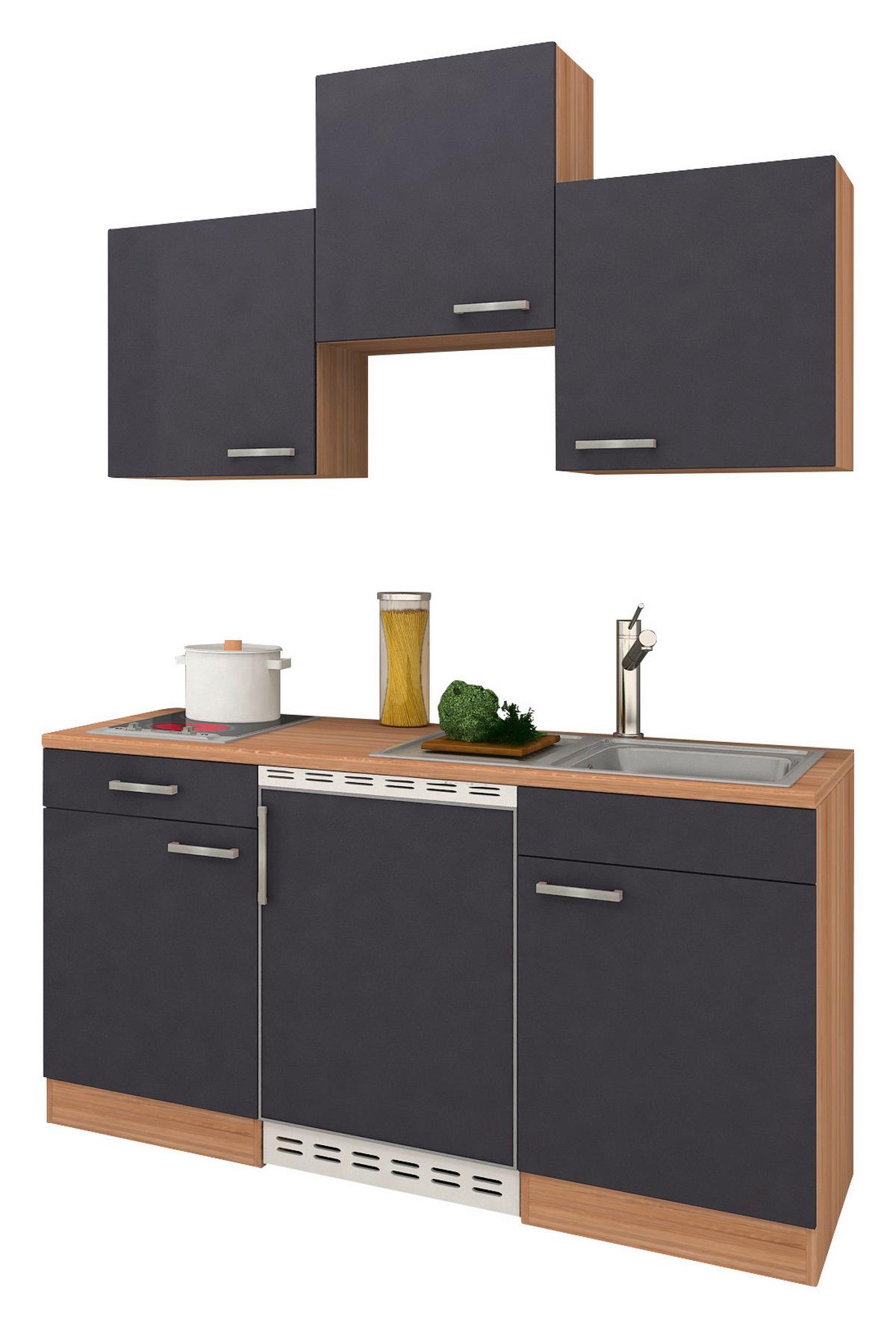 Miniküche M. Kühlschrank + Kochfeld 150 Cm Grau/eiche - Eichefarben/Grau, Basics, Holzwerkstoff (150cm) - Respekta