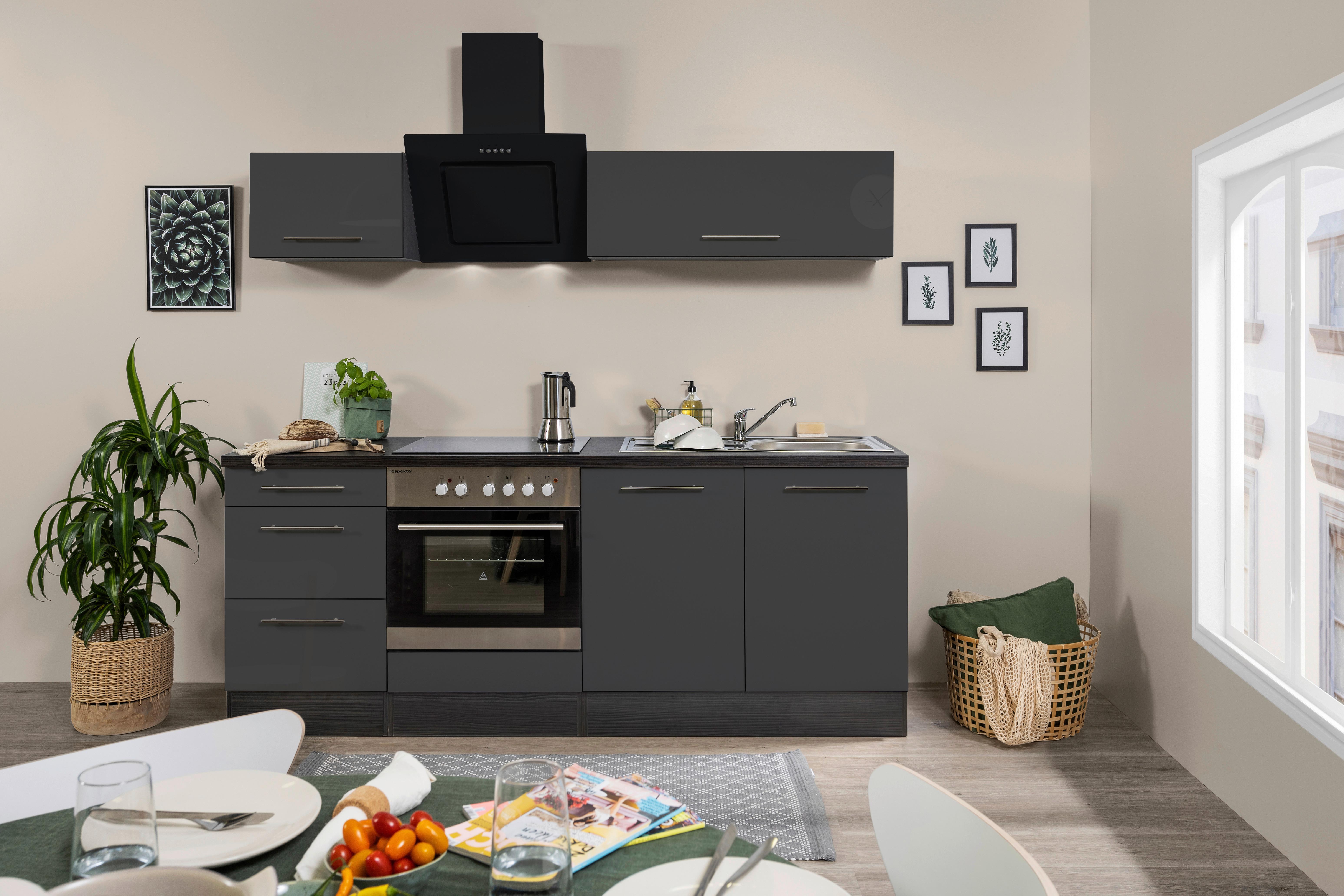 Küchenzeile mit Geräten 210 cm Grau - Grau, Basics, Holzwerkstoff (210cm) - Respekta