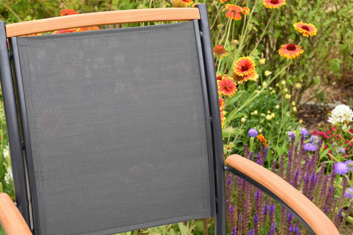 Gartentischgruppe Siena 7-Tlg. Aus Akazie, Tisch ausziehbar - Graphitfarben/Grau, KONVENTIONELL, Holz/Textil - Gardenson