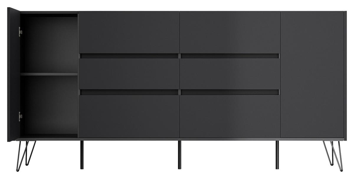Sideboard Posseik Industrial Graphitfarben B: 199 Cm - Schwarz/Graphitfarben, Design, Holzwerkstoff (199/93,6/42cm) - P & B