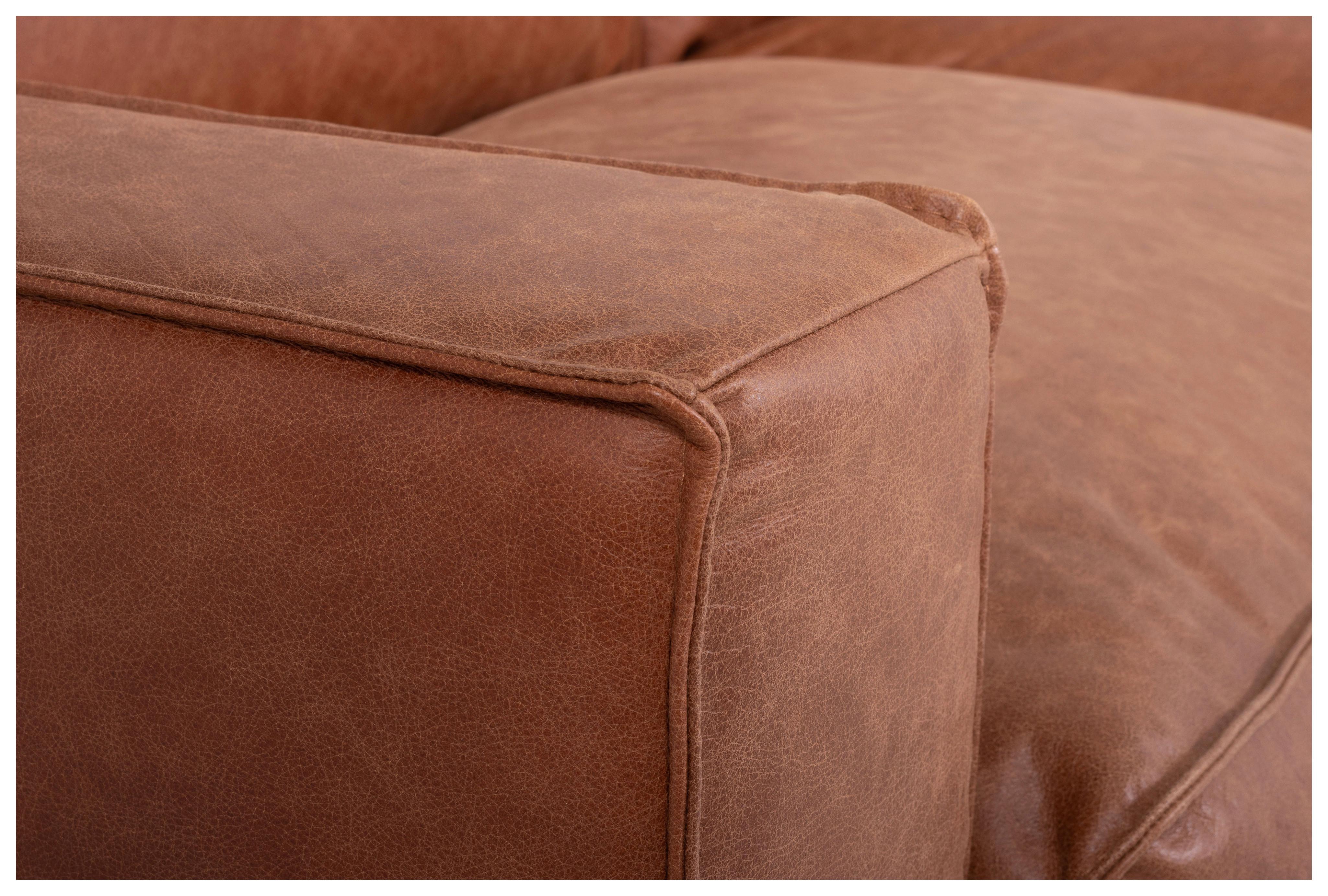 Schlafsofa Texas Cognac Anilinleder, B: 203 cm - Cognac/Dunkelbraun, Design, Leder (203/85/99cm) - MID.YOU