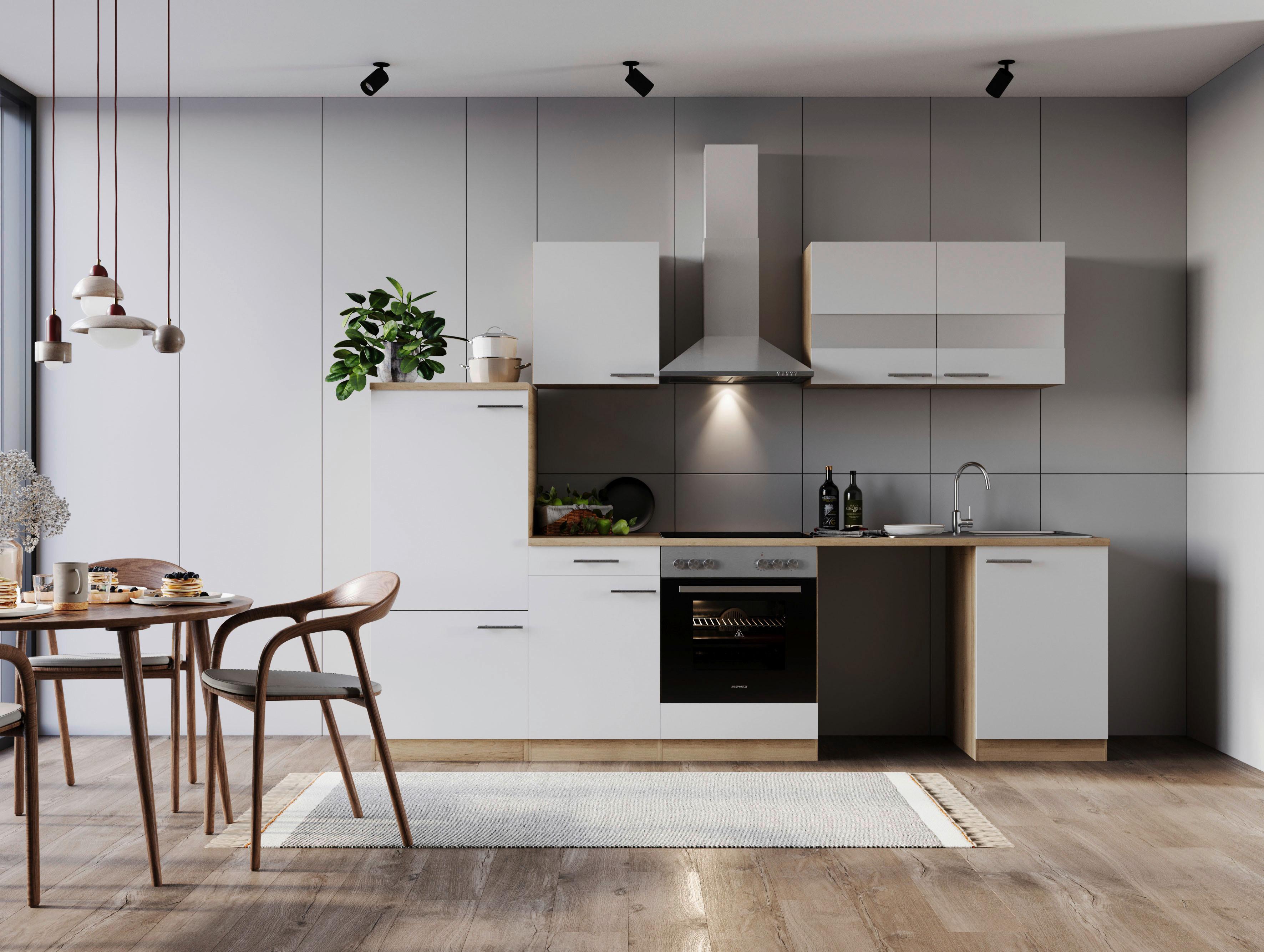 Küchenblock Merle Weiß B: 280 Cm - Eichefarben/Weiß, Basics, Glas/Holzwerkstoff (280cm) - Respekta