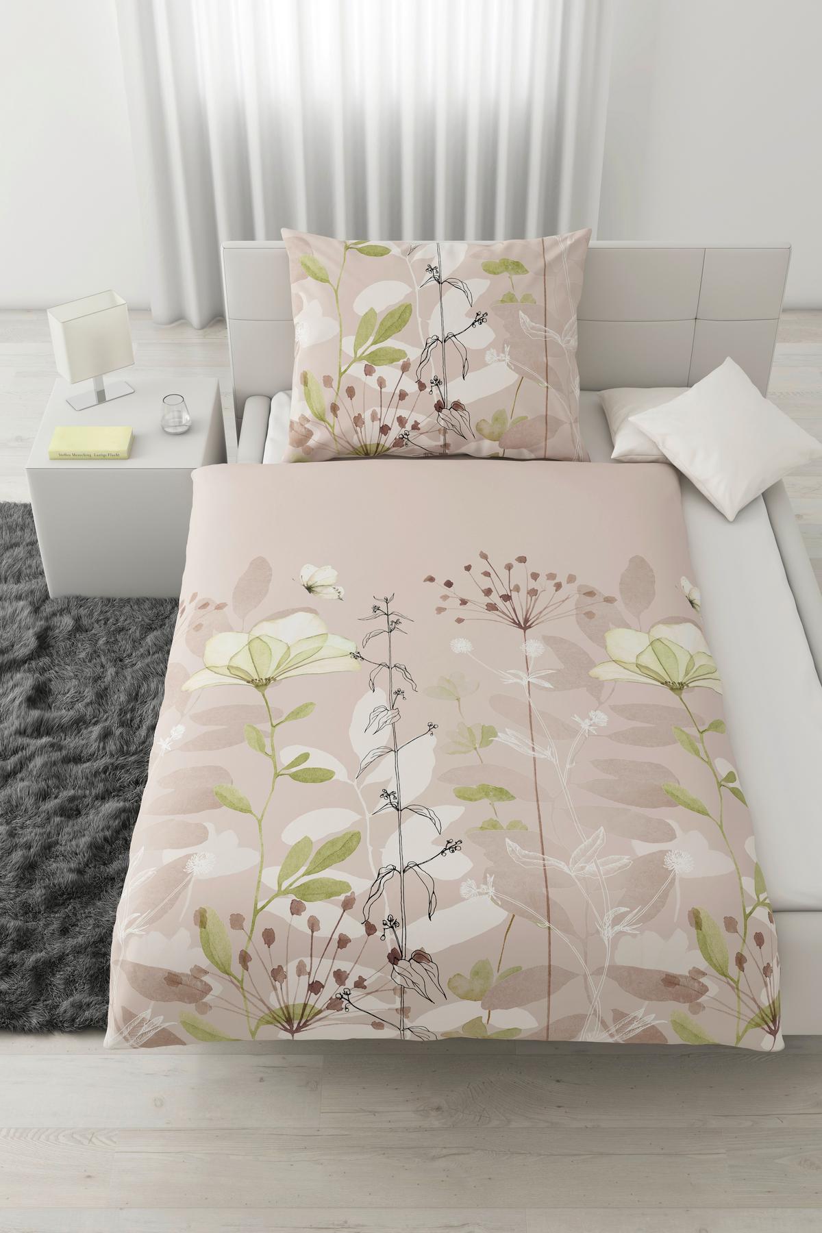 Posteľná bielizeň Loala, 70/90 140/200cm - zelená/béžová, Romantik / Landhaus, textil (140/200cm) - Mömax