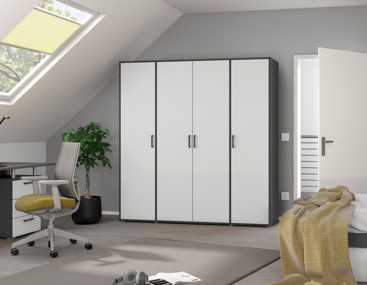 Drehtürenschrank Voyager Grau,weiß B: 187 cm - Weiß/Grau, MODERN, Holzwerkstoff (187/194/53cm) - Rauch Möbel