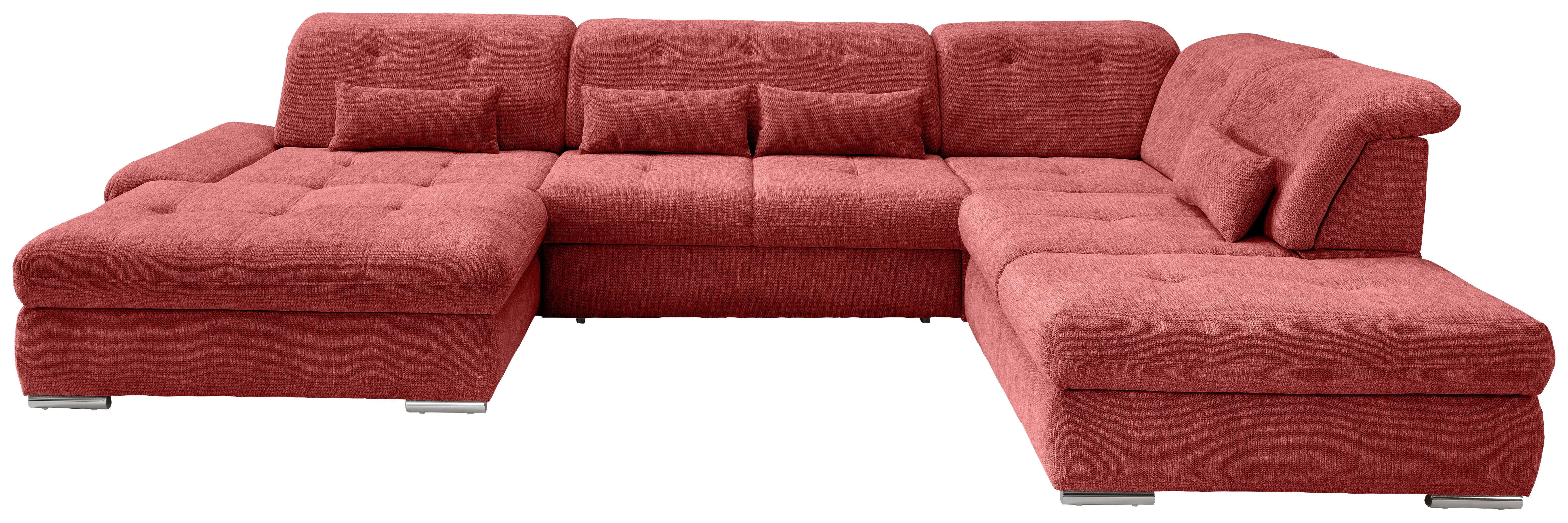 Wohnlandschaft Dalida Rot U: 195x376x254 Cm - Chromfarben/Rot, Design, Textil (195/376/254cm) - Livetastic