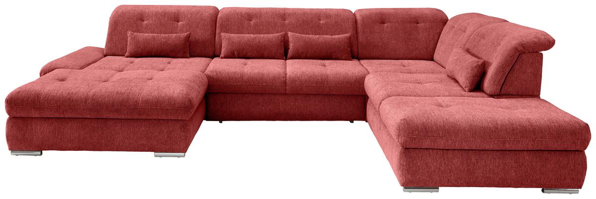 Wohnlandschaft Dalida Rot U: 195x376x254 Cm - Chromfarben/Rot, Design, Textil (195/376/254cm) - Livetastic