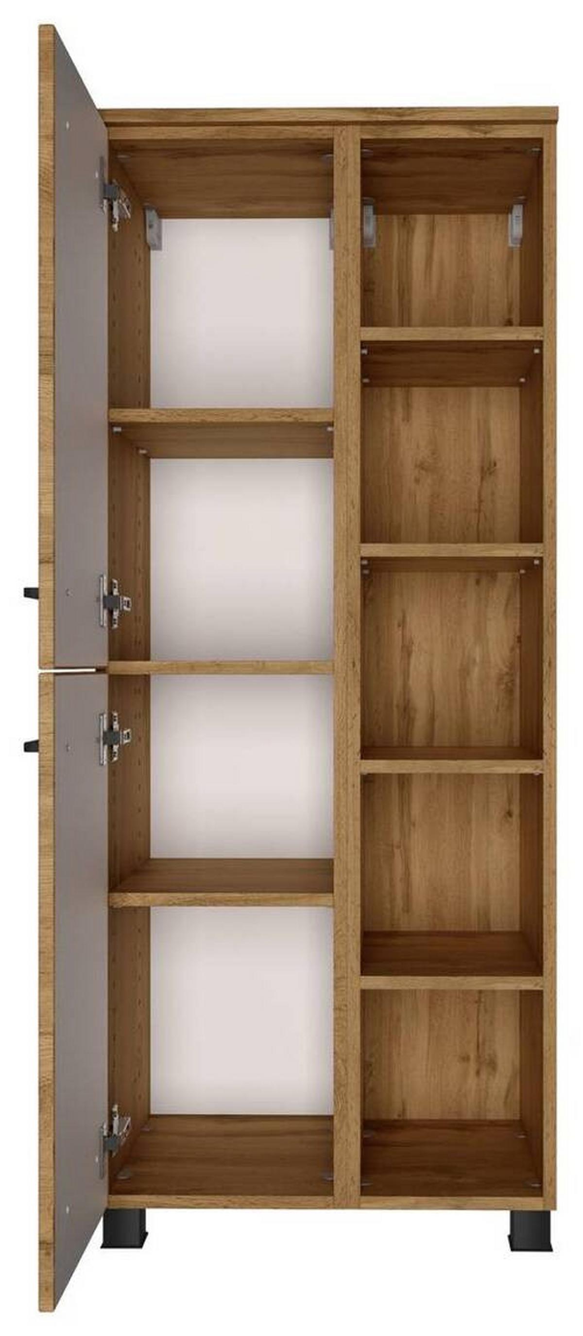 Midischrank Manchester B: 55 Cm Eiche Wotan Dekor - Eichefarben/Schwarz, MODERN, Holzwerkstoff (55/130/35cm) - Held