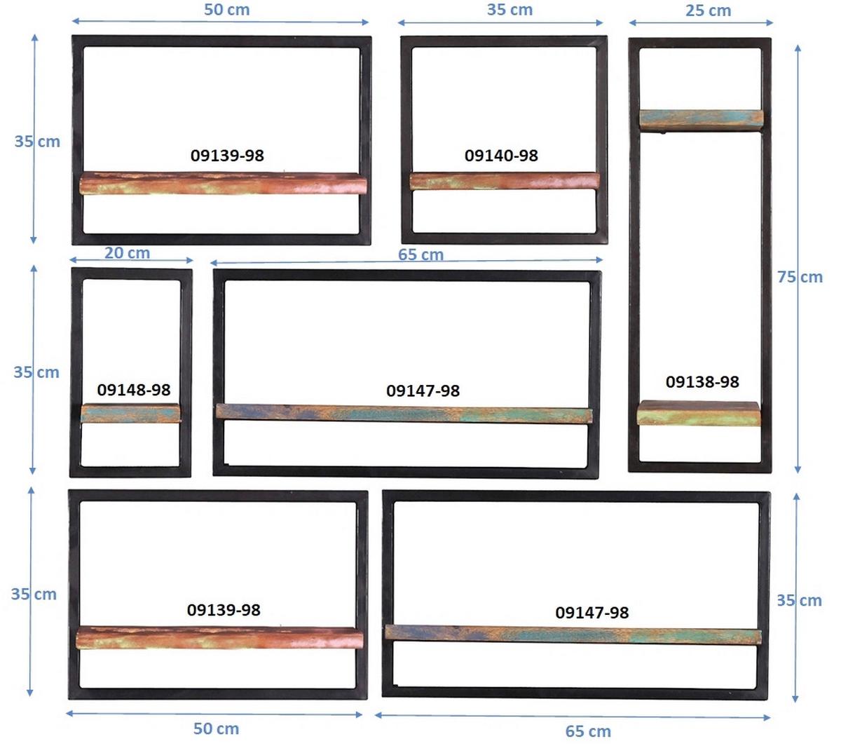 Wandregalset Multicolor/Schwarz B: 120cm - Multicolor/Schwarz, Design, Holz/Metall (120/115/25cm) - MID.YOU