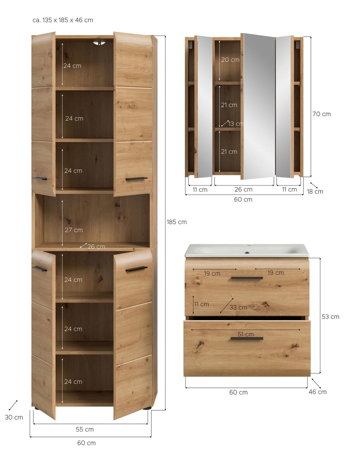 Badezimmer Ice Eiche Artisan Dekor B: 120cm - Schwarz/Eiche Artisan, Basics, Keramik/Holzwerkstoff (120cm) - MID.YOU