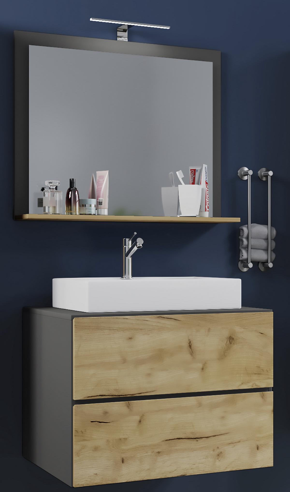 Badmöbel-set 3-tlg. Lendas 60 Cm Anthrazit - Honigeiche/Anthrazit, MODERN, Glas/Keramik (60cm) - MID.YOU