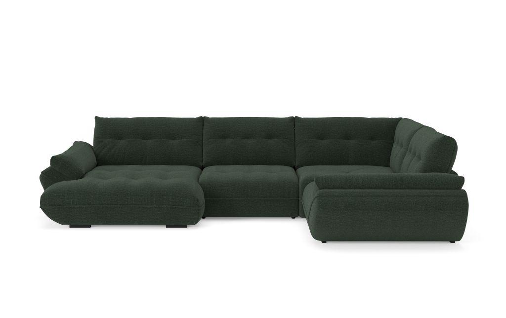 Sedací souprava VIVO U, pravá, lesní zelení žinylka - černá/lesní zelená, Moderní, textil/plast (179/402/293cm)