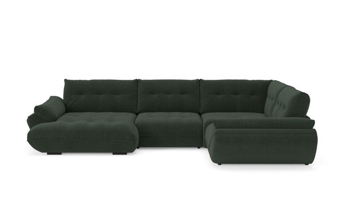 Sedací souprava VIVO U, pravá, lesní zelení žinylka - černá/lesní zelená, Moderní, textil/plast (179/402/293cm)