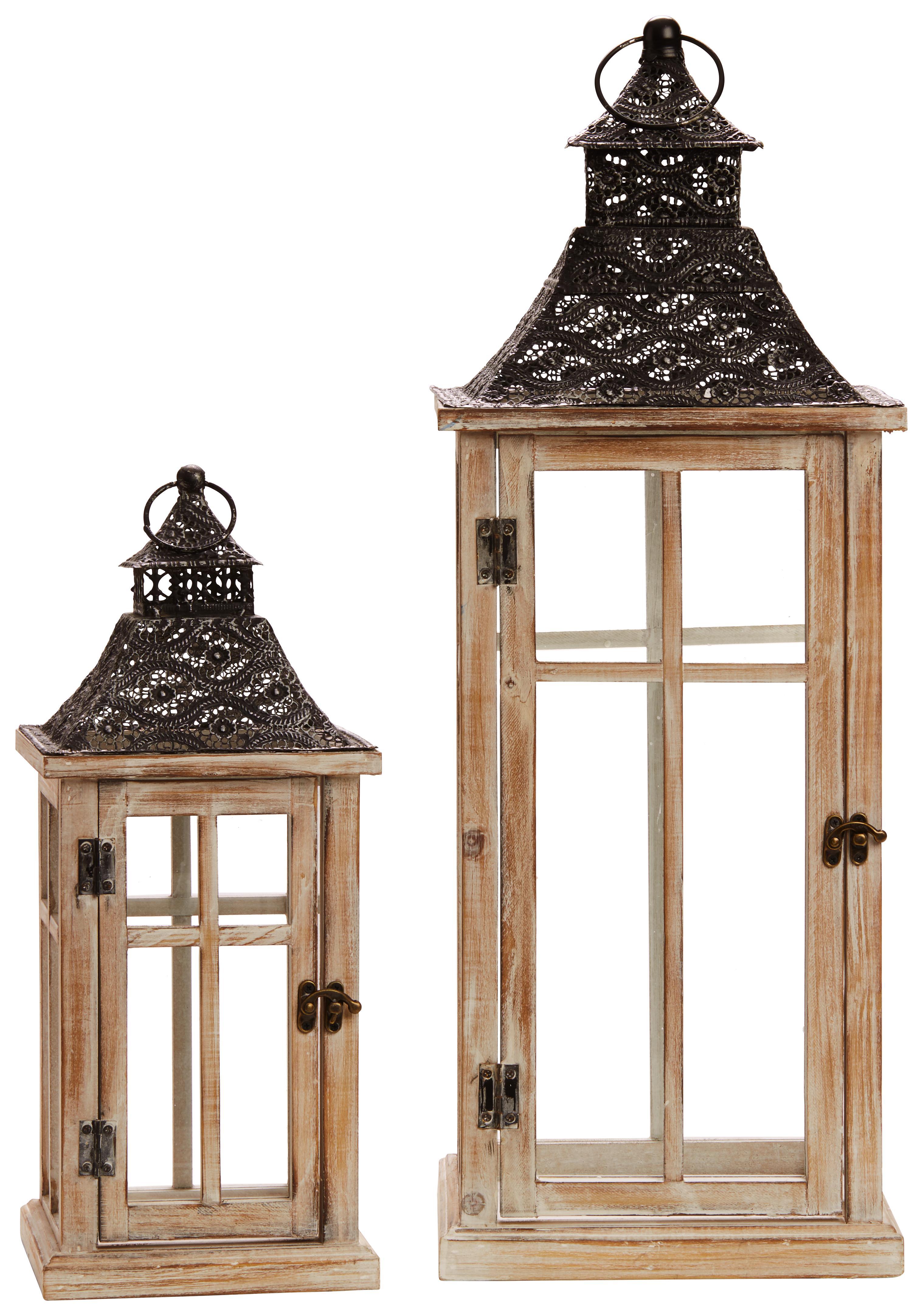 Lámpás Jw-20151241b - Szürke, romantikus/Landhaus, Üveg/Fa (17,5/17,5/41,5cm)